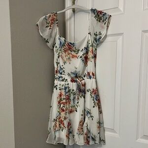 Floral Print Dress with Flutter Sleeves